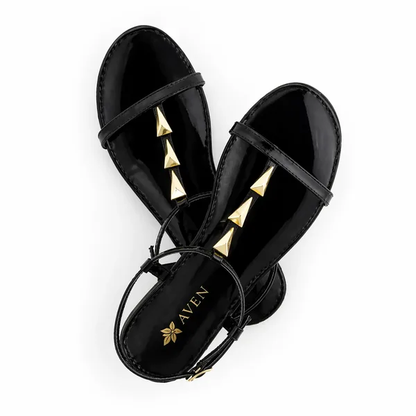 Embellished Sandals — Black and Gold